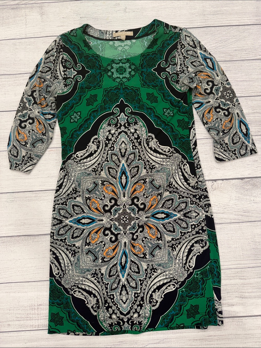 Banana Republic Green Paisley Print 3/4 Sleeve Shift Dress XS